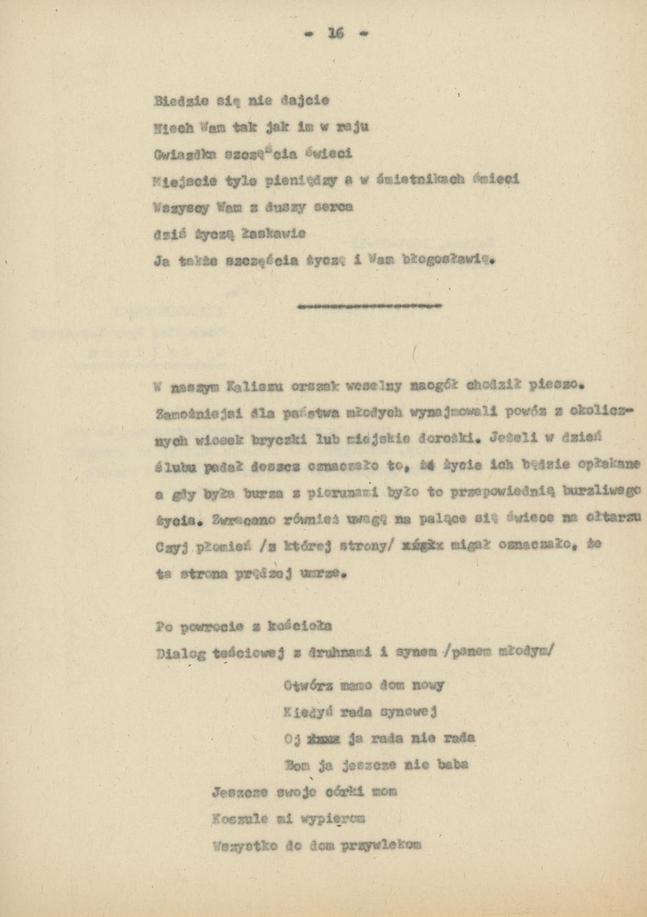 Śpiewy ludowe weselne na terenie miasta Kalisza i powiatu