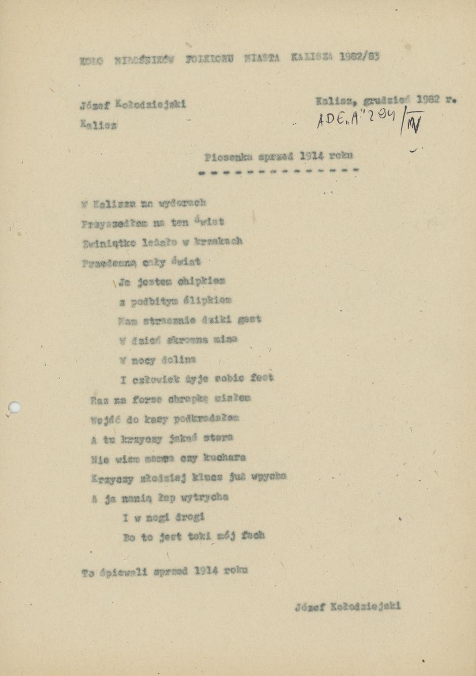 Piosenka sprzed 1914 roku