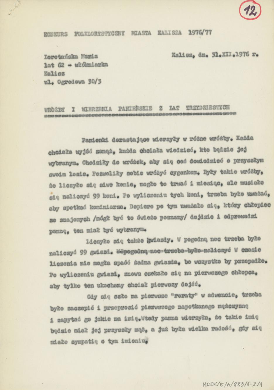 Wróżby i wierzenia panieńskie z lat trzydziestych