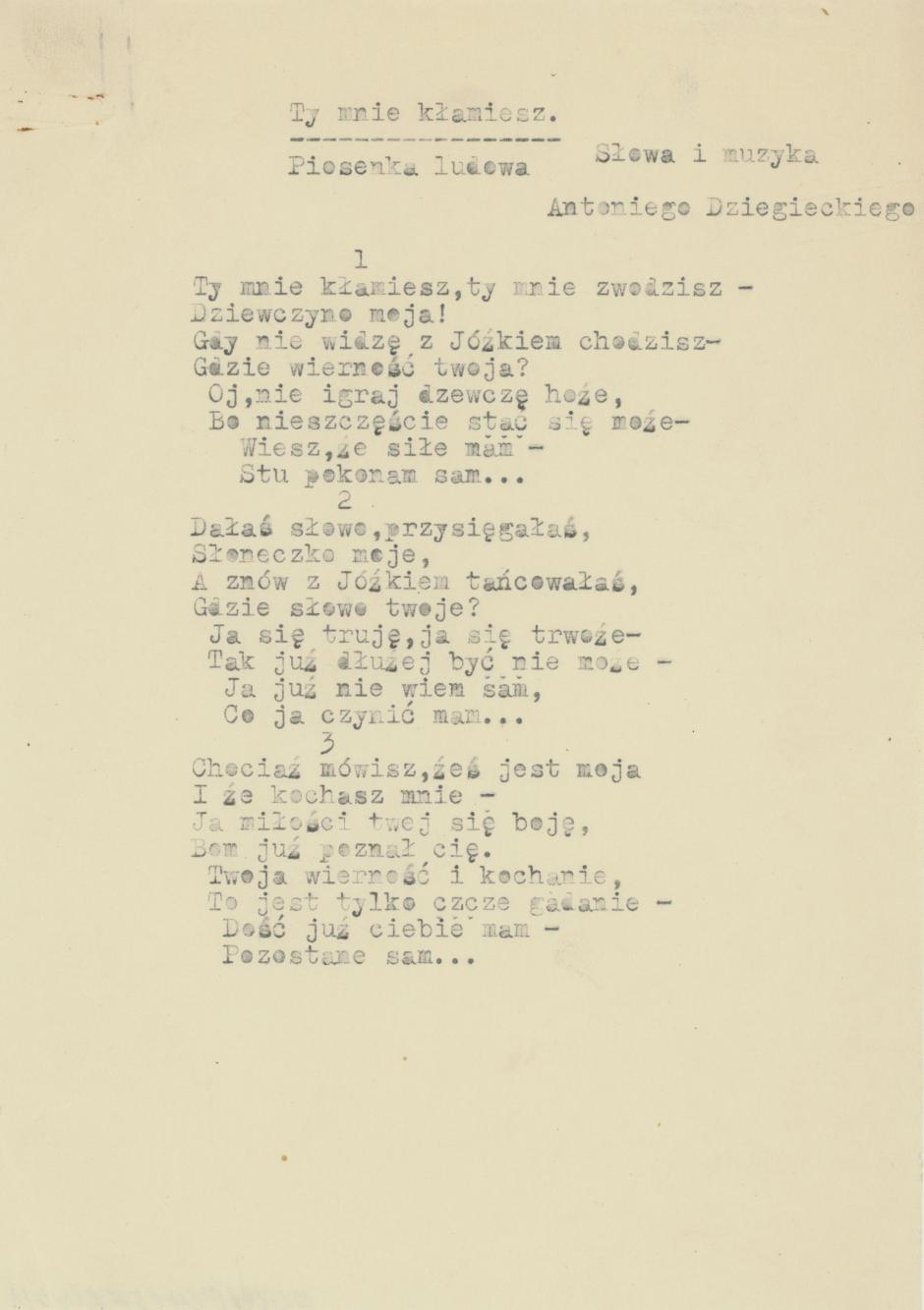 Ty mnie kłamiesz - piosenka ludowa