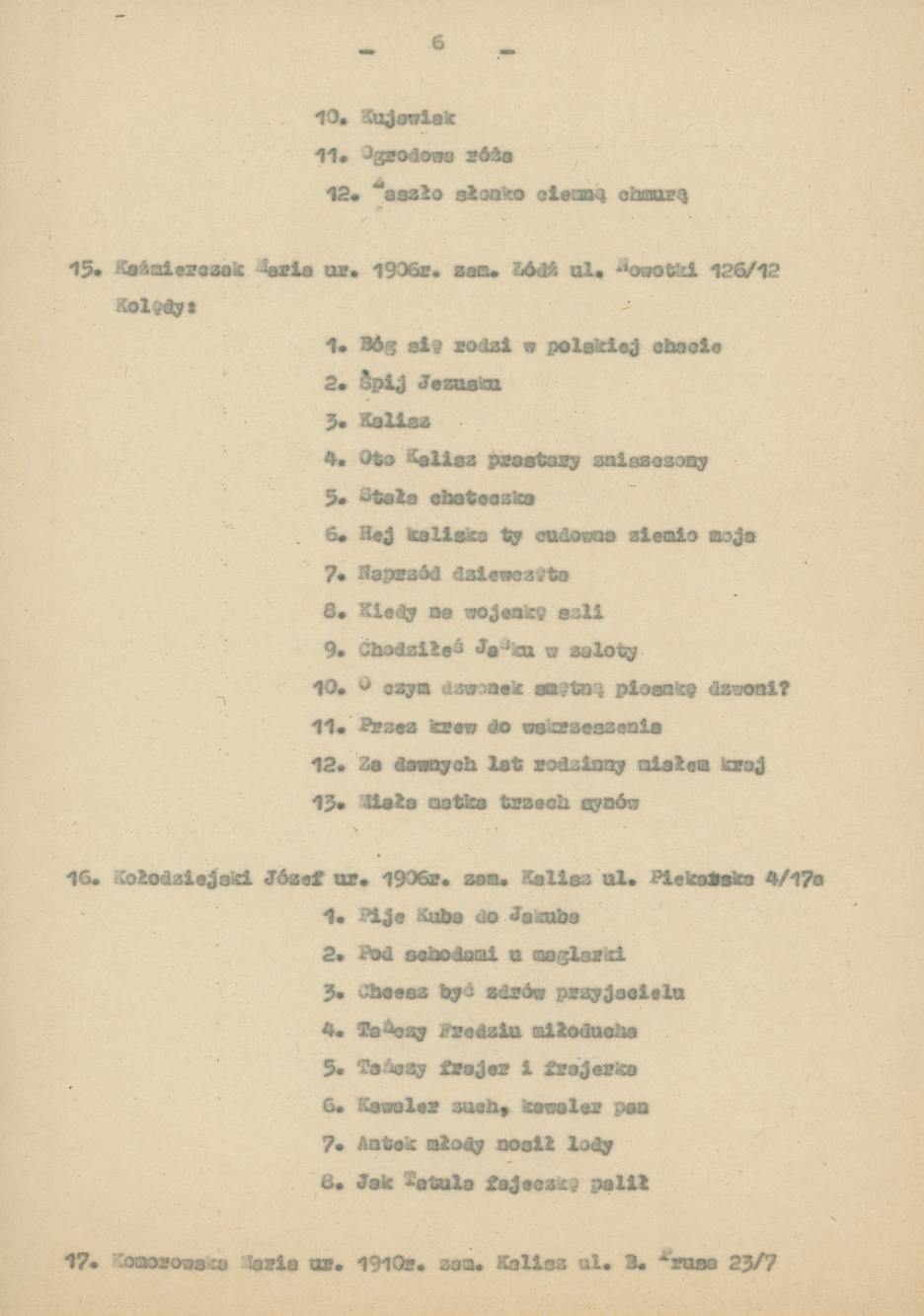 Wykaz uczestników Konkursu folklorystycznego miasta Kalisza 1976/77, cz. 2
