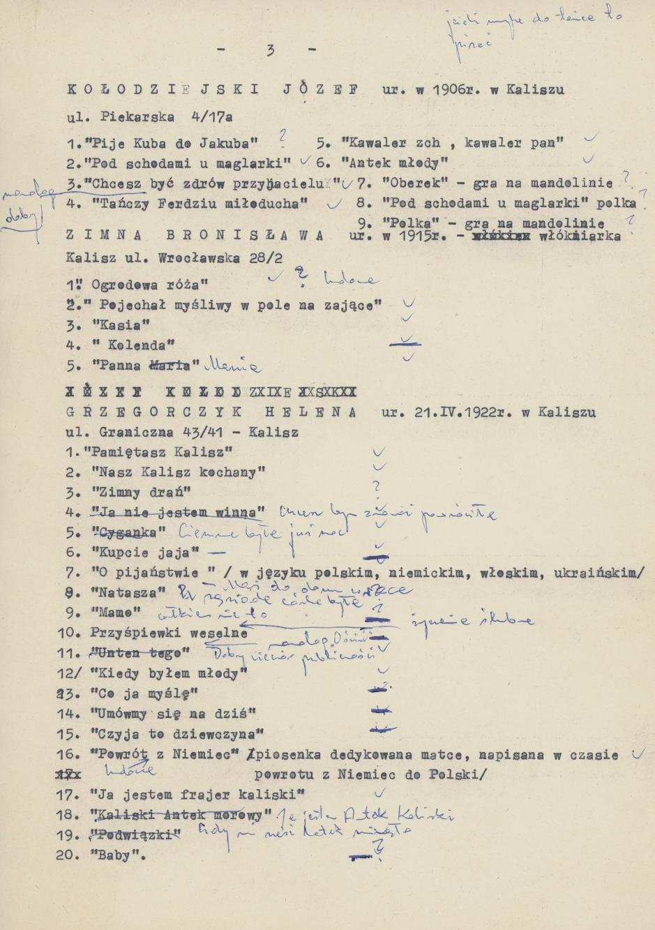 Lista piosenek - taśma 2