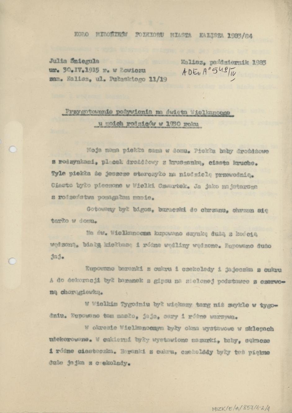 Przygotowanie pożywienia na święta wielkanocne u moich rodziców w 1930 roku