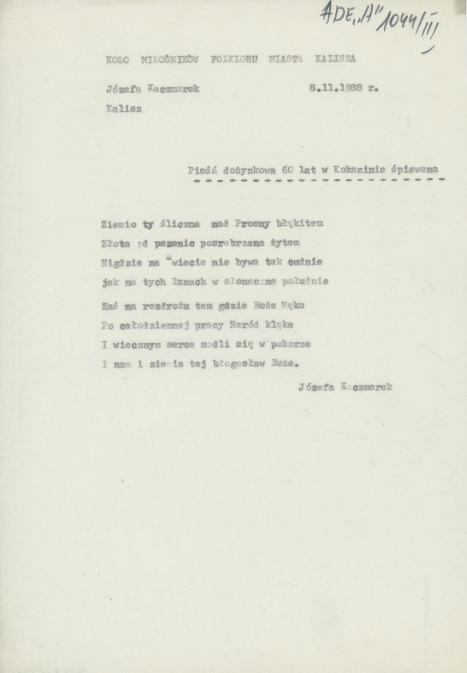 Pieśń dożynkowa 60 lat w Kokaninie śpiewana