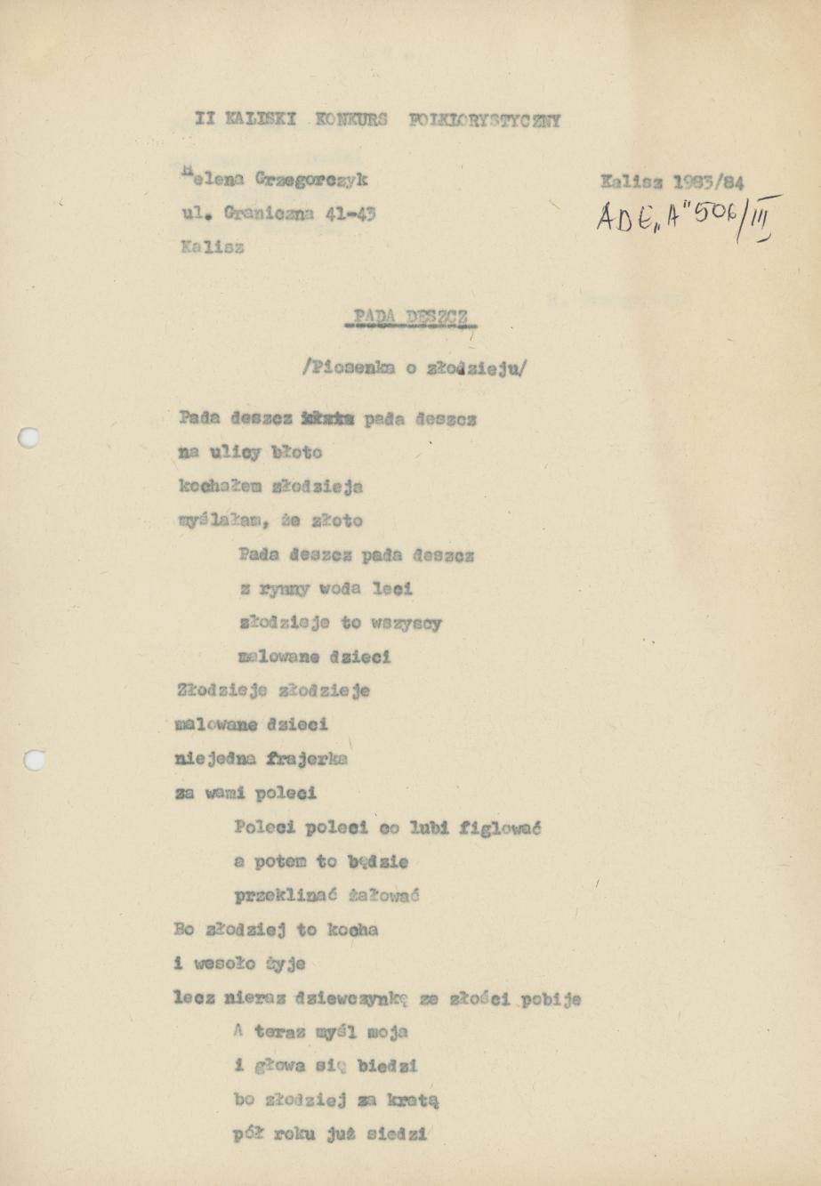 Pada deszcz - piosenka o złodzieju