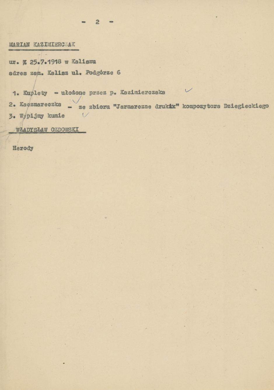 Lista piosenek - taśma 2