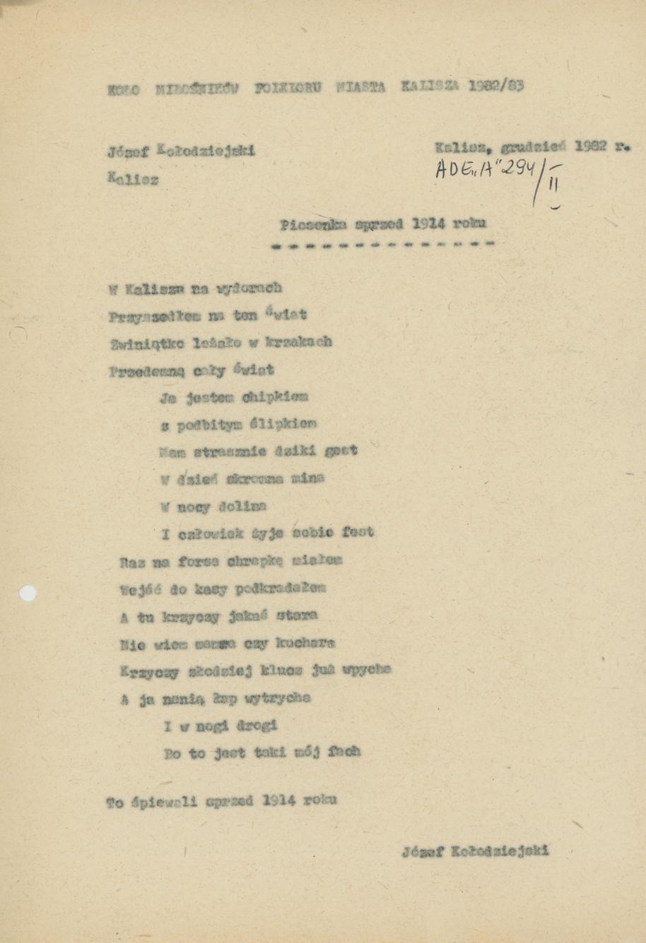 Piosenka sprzed 1914 roku