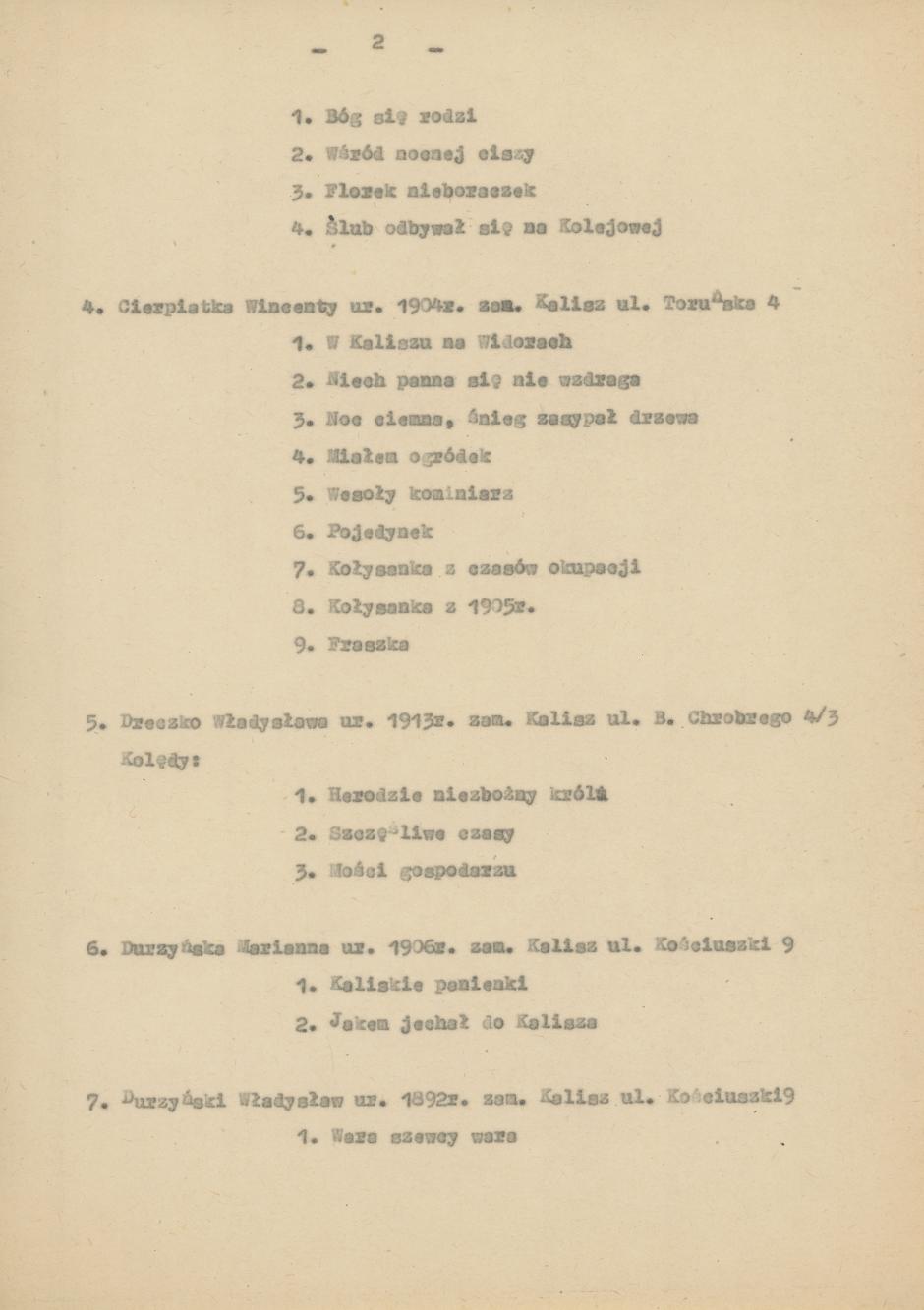 Wykaz uczestników Konkursu folklorystycznego miasta Kalisza 1976/77, cz. 1