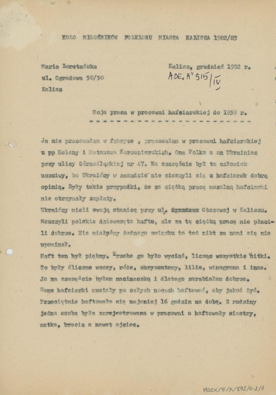 Moja praca w pracowni hafciarskiej do 1939 r.