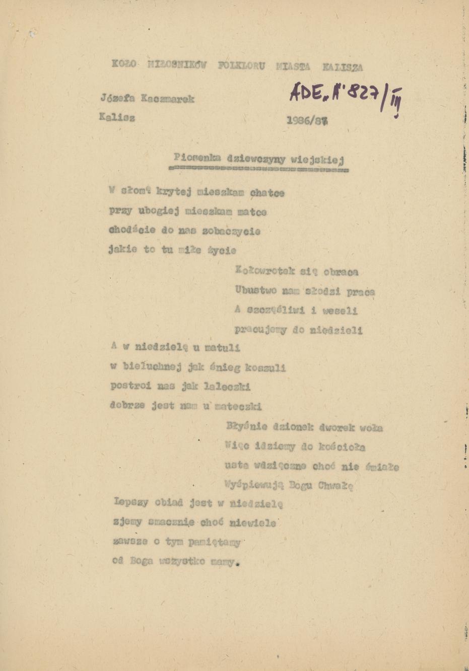 Piosenka dziewczyny wiejskiej