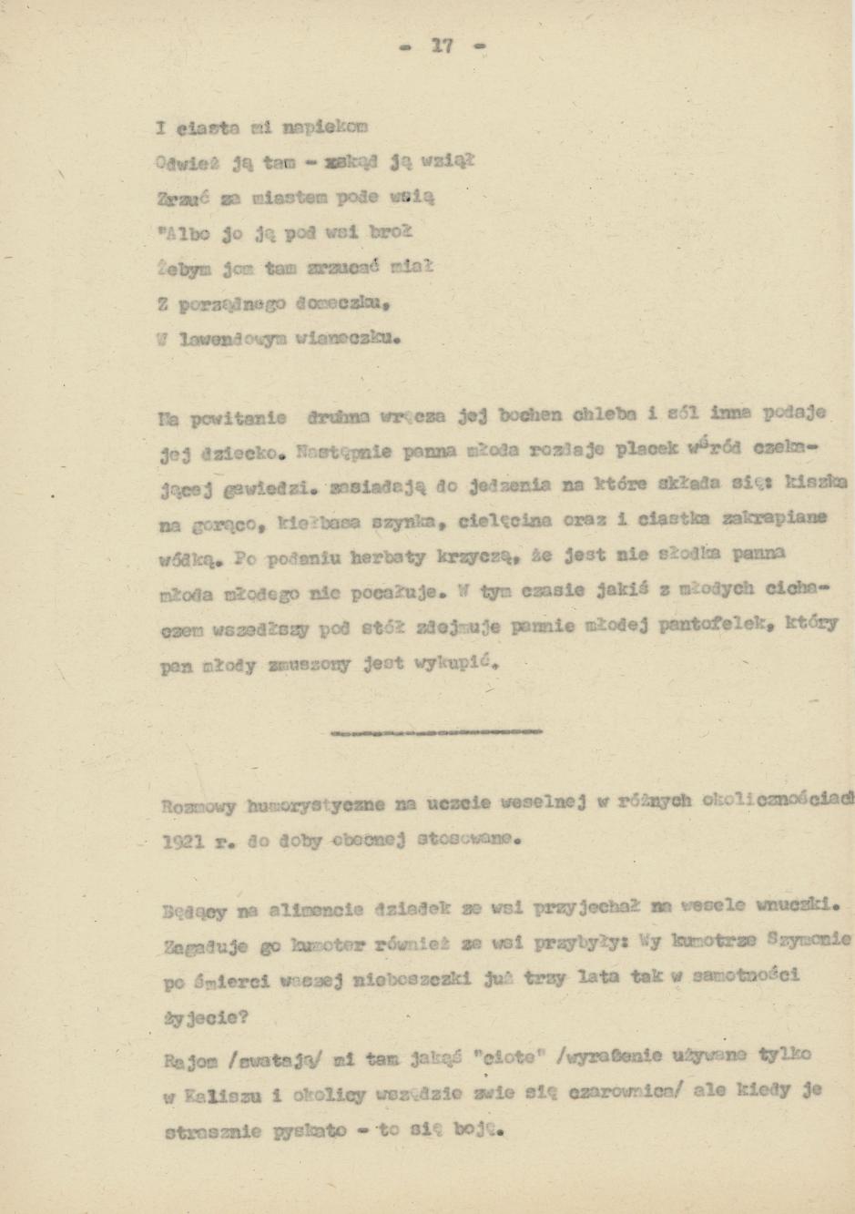 Śpiewy ludowe weselne na terenie miasta Kalisza i powiatu śpiewane, cz. 1