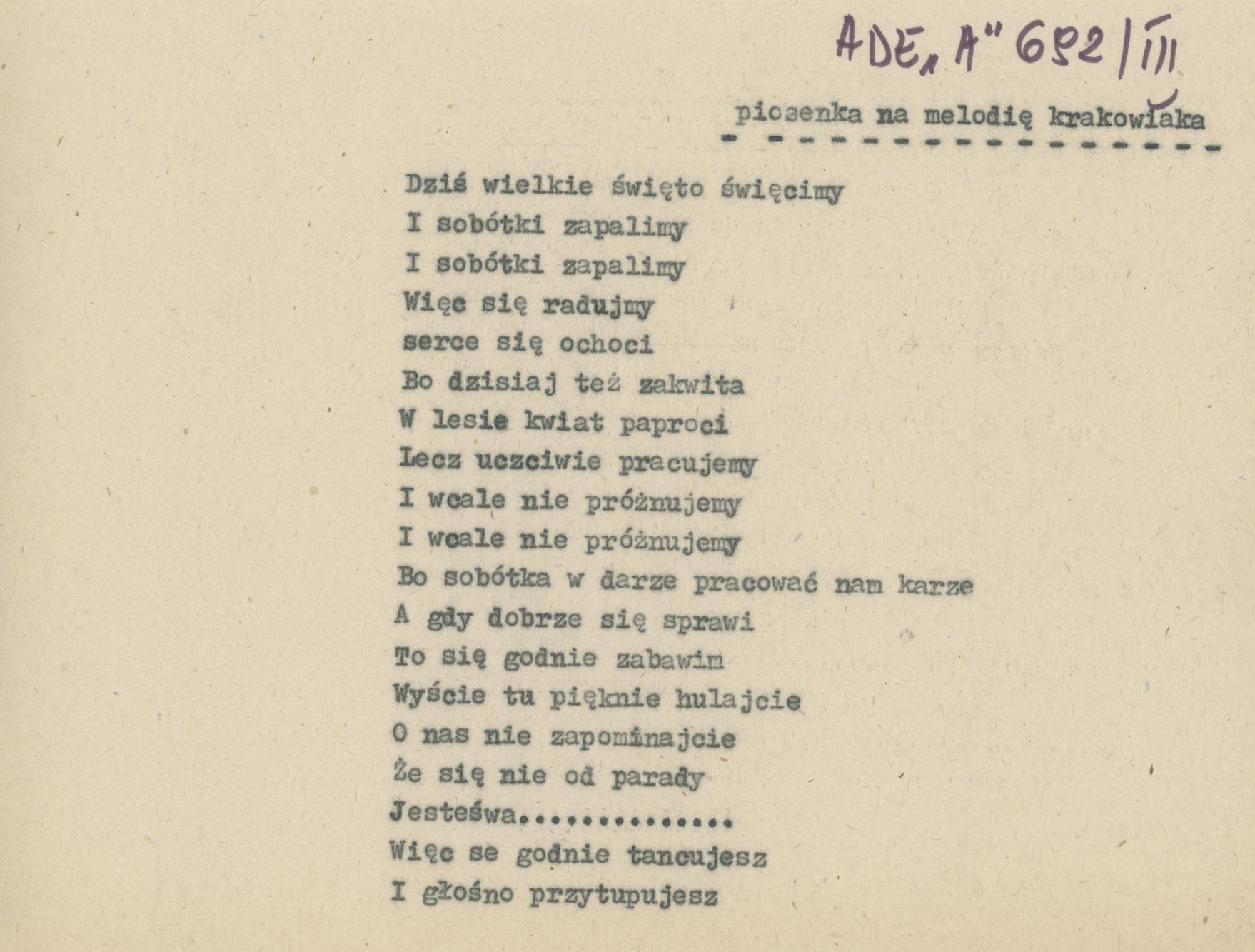 Piosenka na melodię krakowiaka