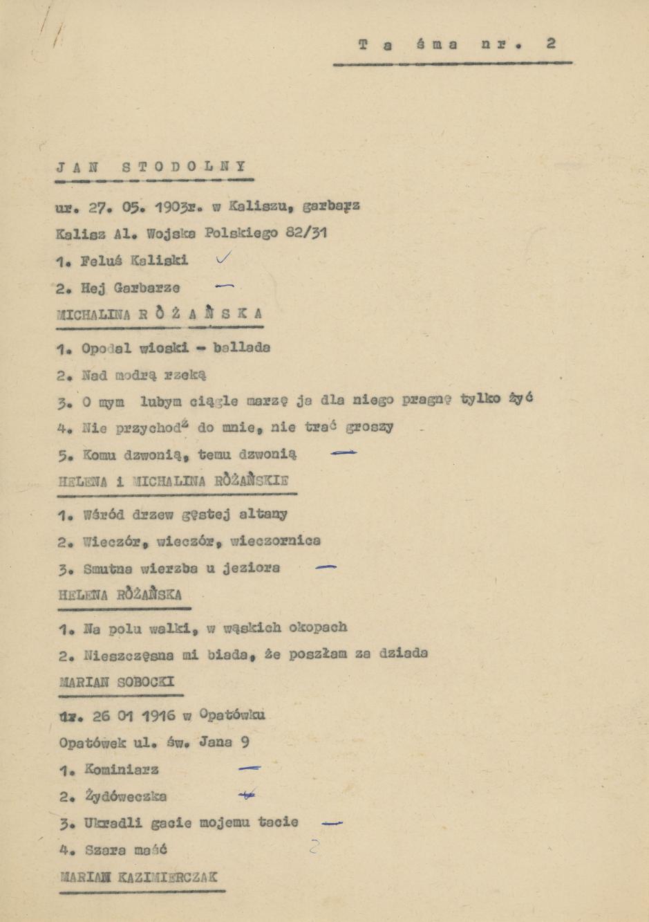 Lista piosenek - taśma 2