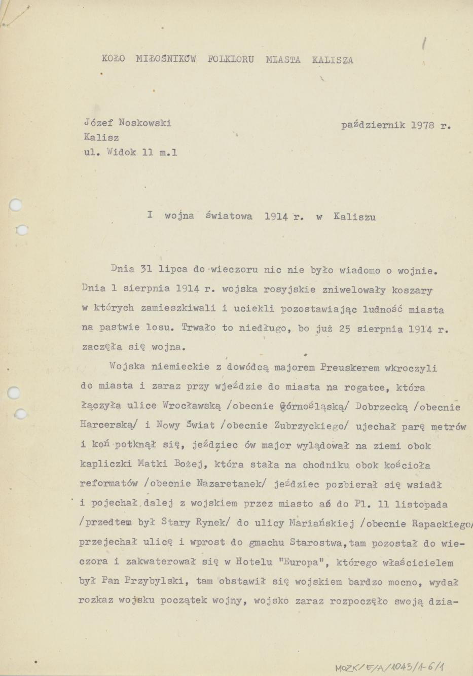 I wojna światowa 1914 r. w Kaliszu