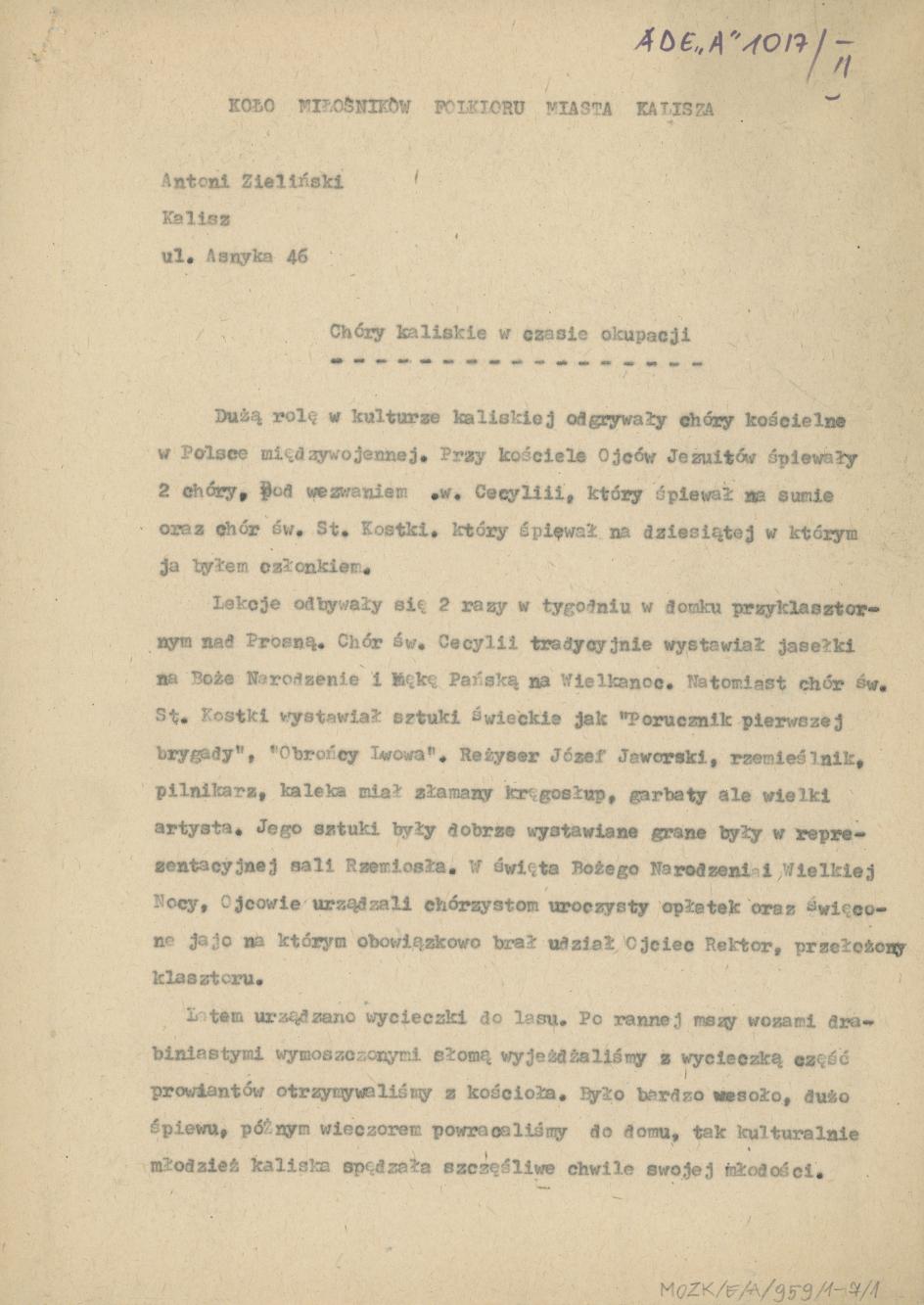 Chóry kaliskie w czasie okupacji