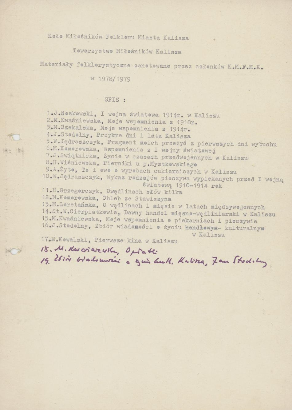 Materiały folklorystyczne zanotowane przez członków K.M.F.M.K.