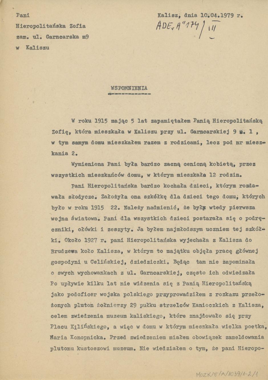 Wspomnienie o Zofii Hieropolitańskiej