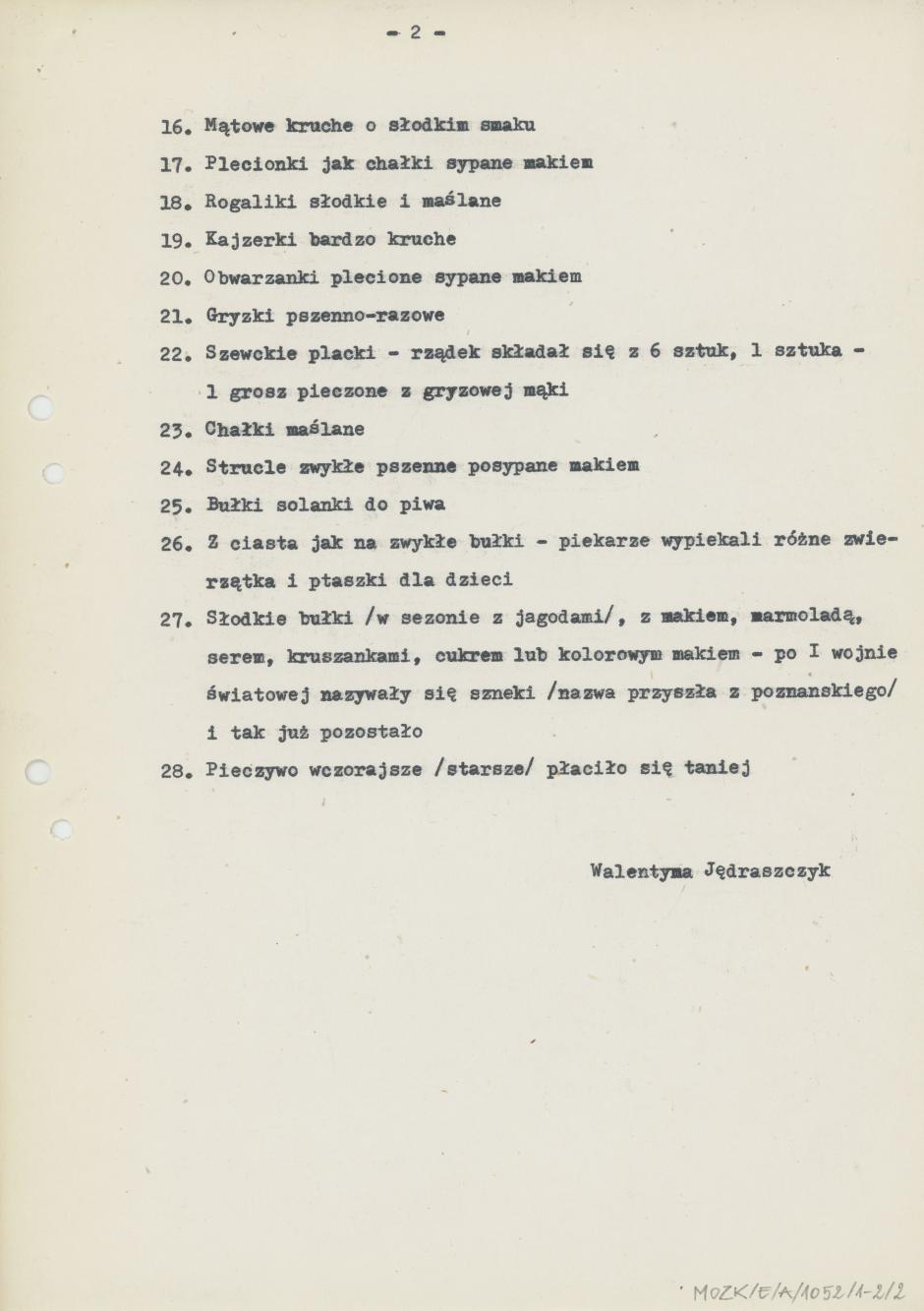 Wykaz rodzajów pieczywa wypiekanych przed I wojną światową 1910-1914 rok