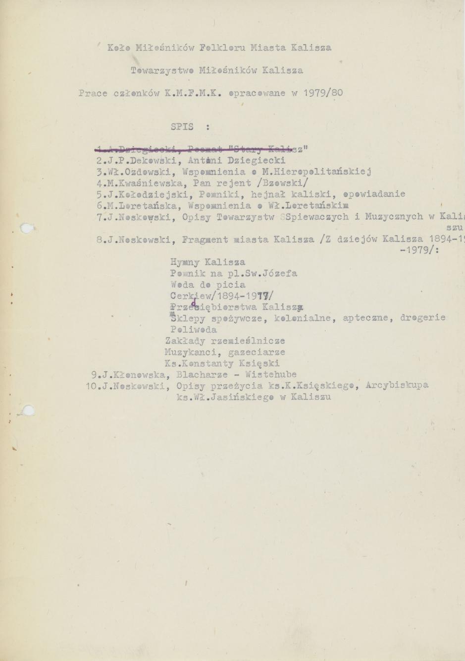 Lista prac członków K.M.F.M.K.