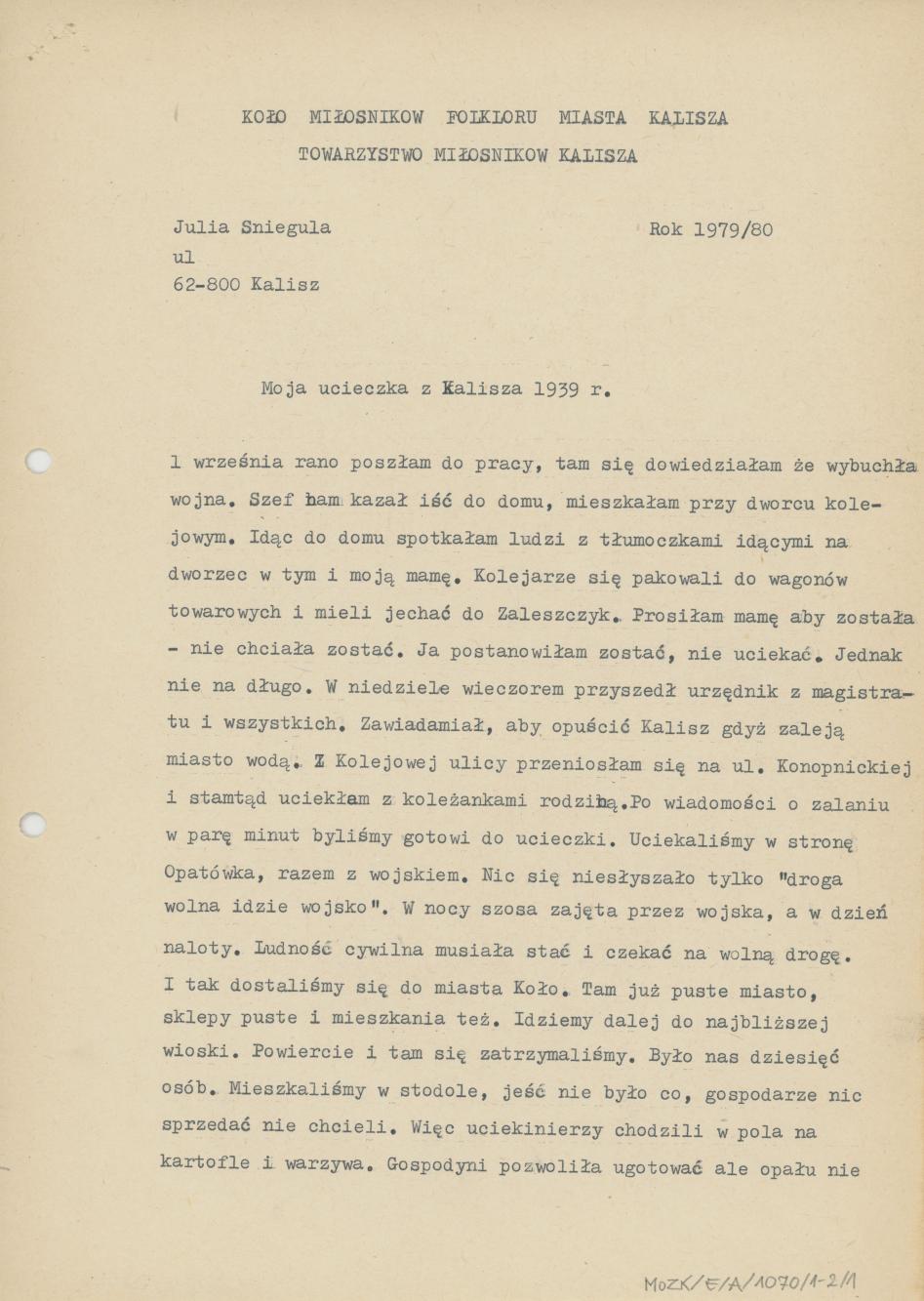 Moja ucieczka z Kalisza 1939 r.