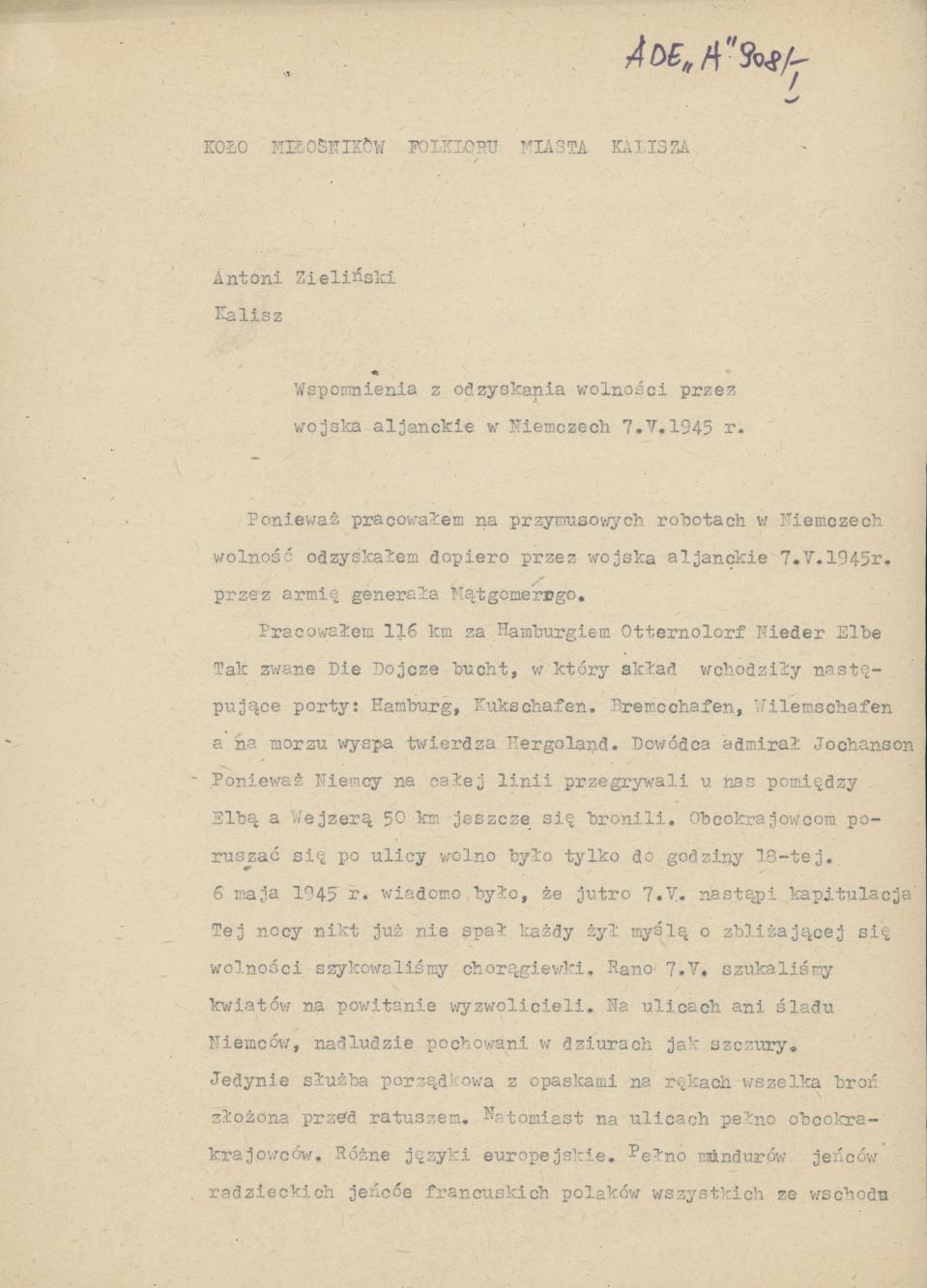 Wspomnienia z odzyskania wolności przez wojska alianckie w Niemczech 7 V 1945