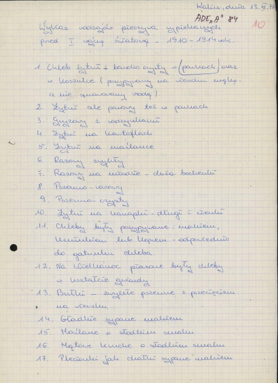 Wykaz rodzajów pieczywa wypiekanych przed I wojną światową