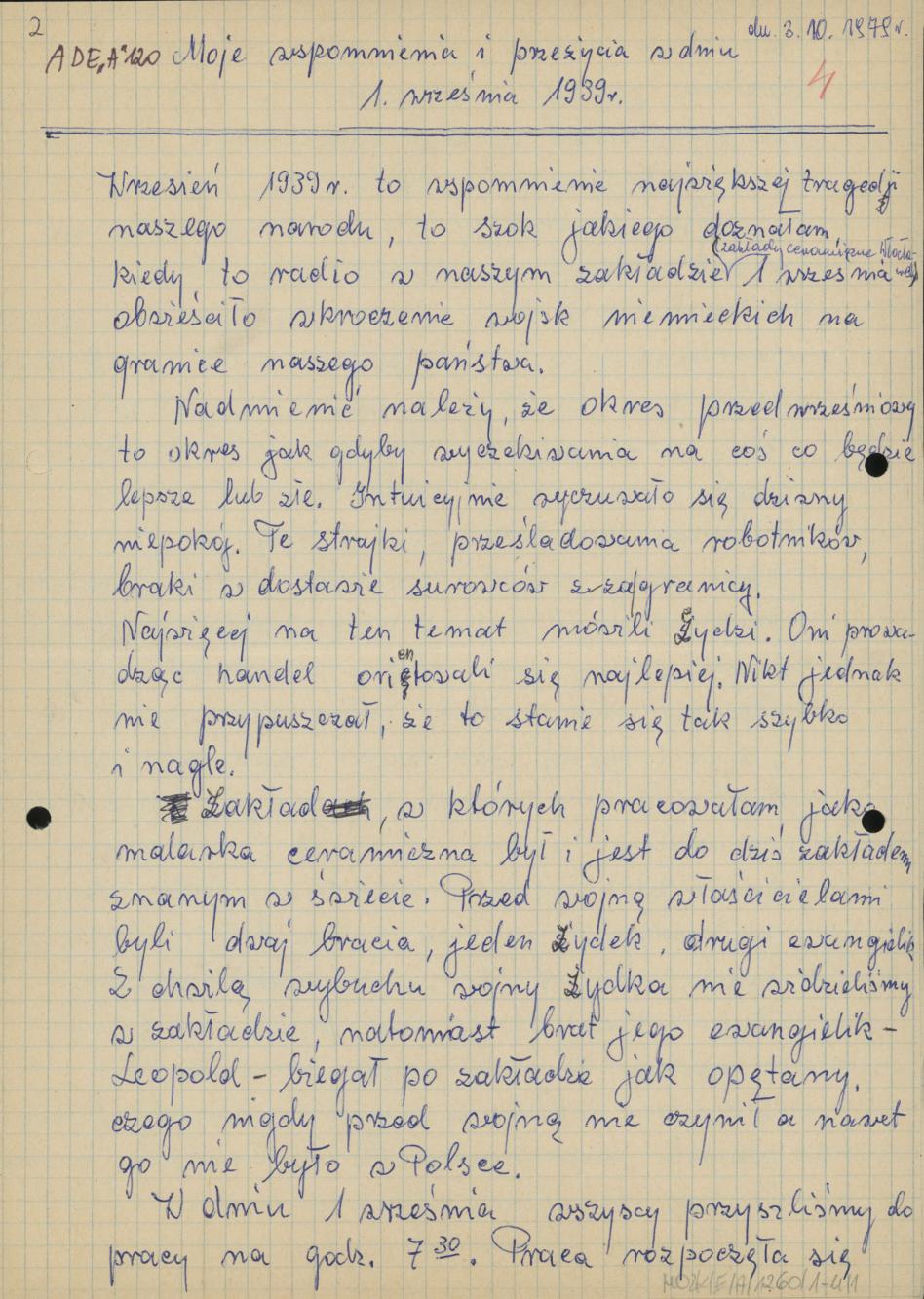 Moje wspomnienia i przeżycia w dniu 1 września 1939 r.