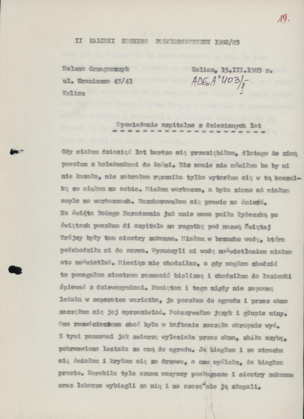 Opowiadanie szpitalne z dziecinnych lat