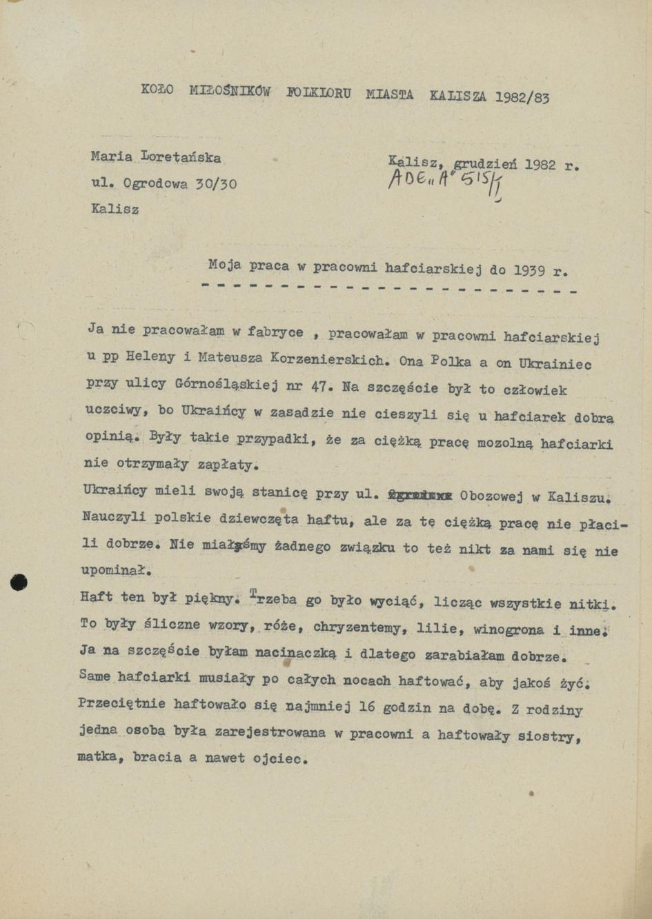 Moja praca w pracowni hafciarskiej do 1939 r.