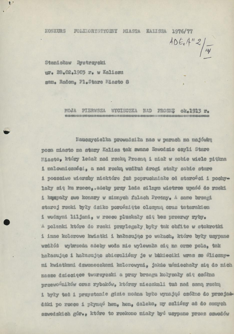 Moja pierwsza wycieczka nad Prosnę ok 1913 r.