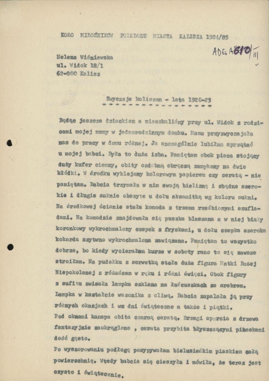 Zwyczaje kaliszan - lata 1920-25