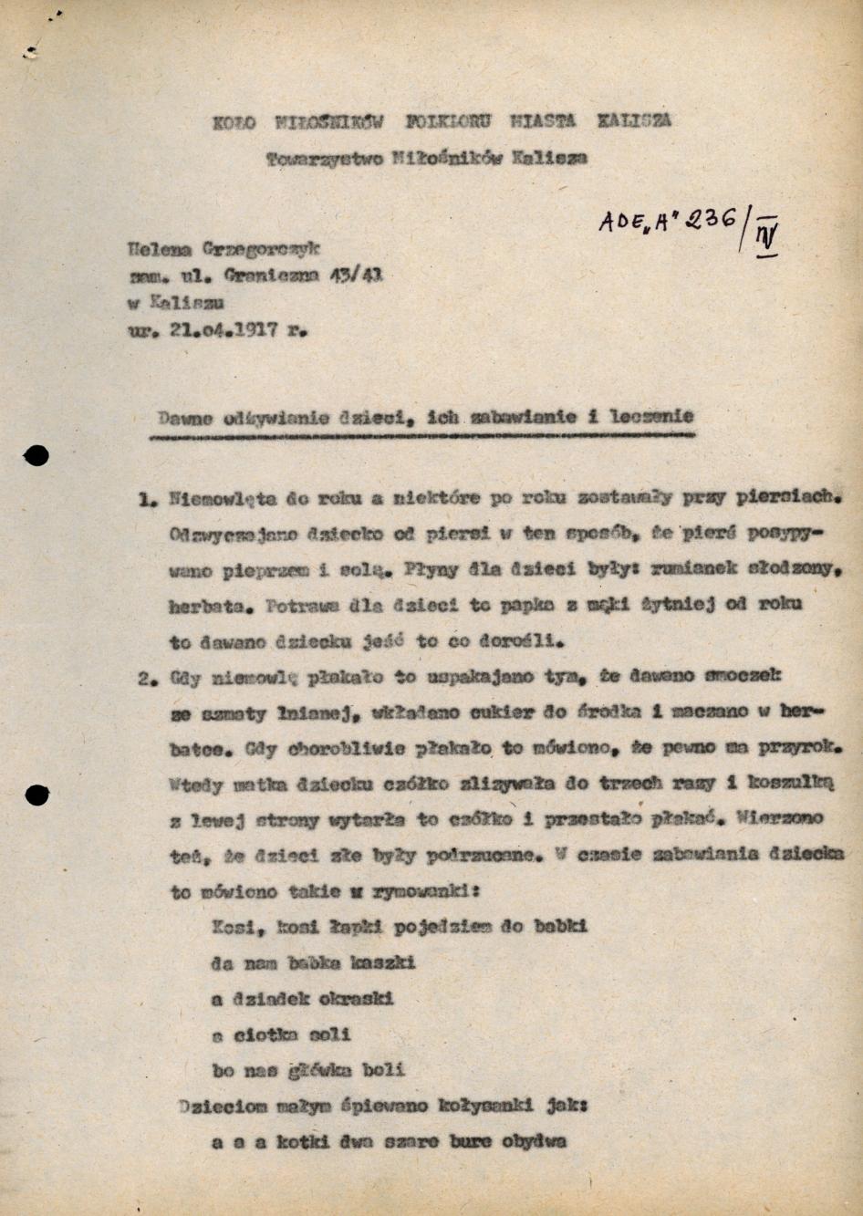 Dawne odżywianie dzieci, ich zabawianie i leczenie