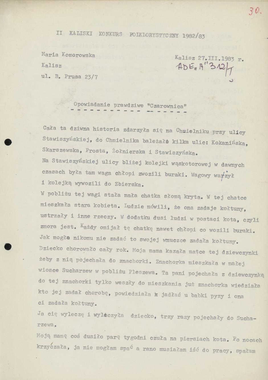 Opowiadanie prawdziwe "Czarownica"