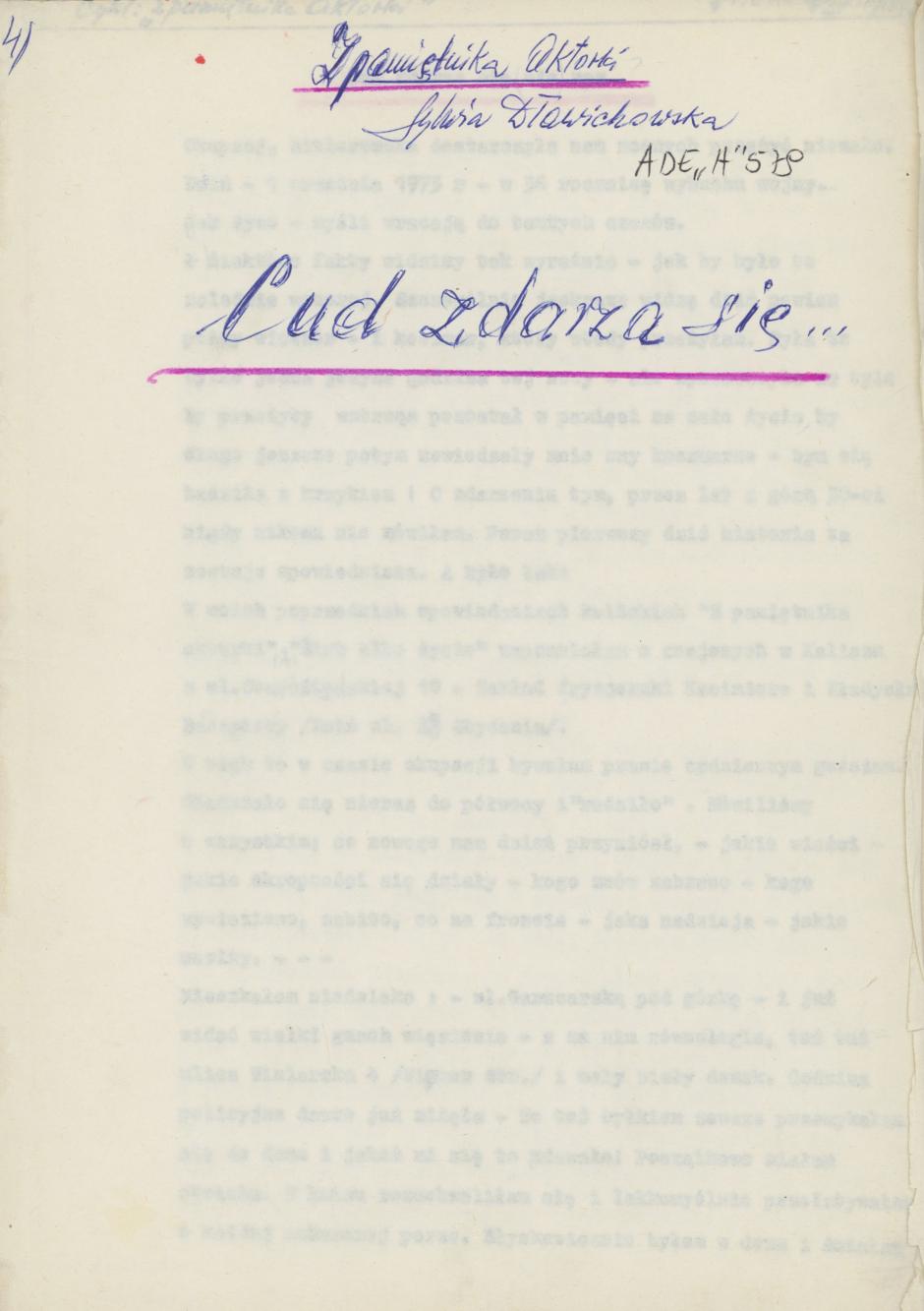 Z pamiętnika aktorki, Sylwii Dławichowskiej