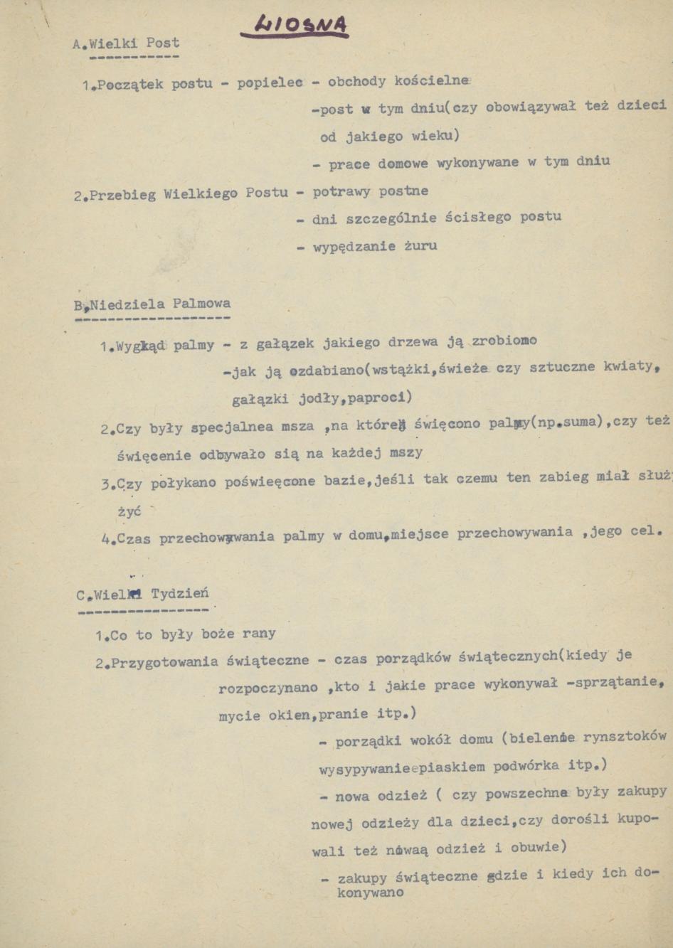 Kwestionariusz z pytaniami  dotyczącymi Świąt Wielkanocnych