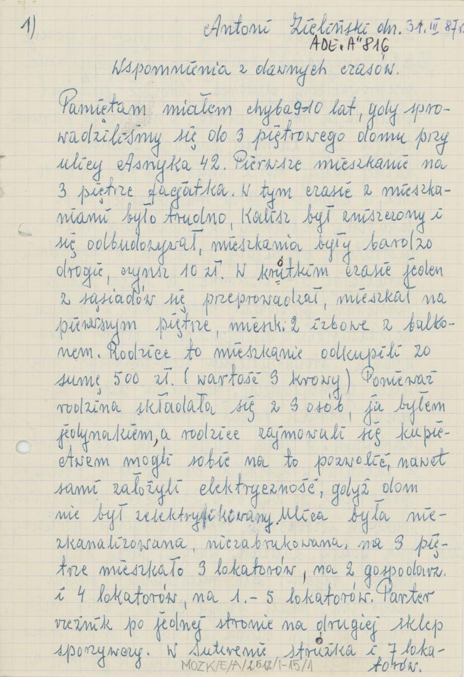 Wspomnienia z dawnych czasów, cz. 1