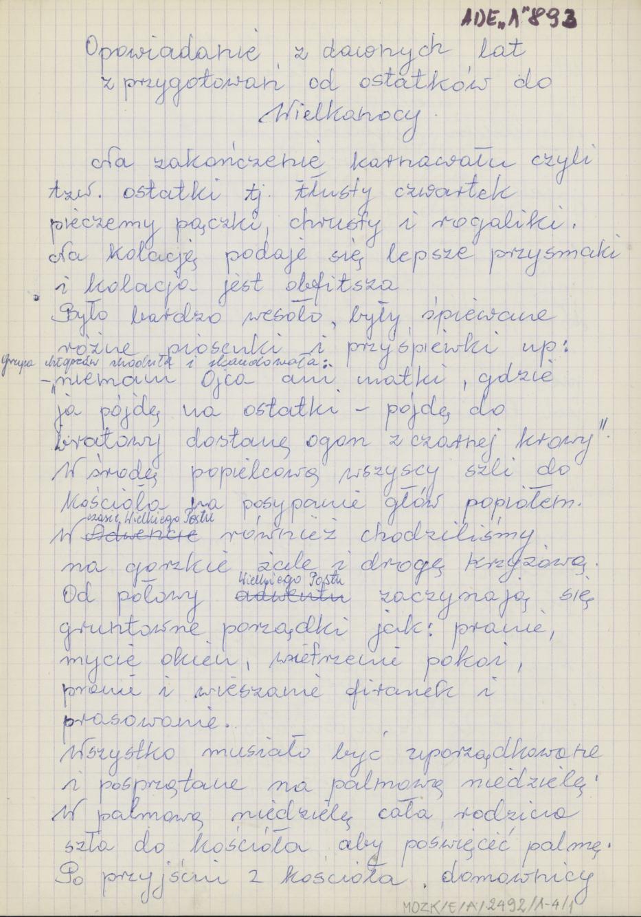 Opowiadanie z dawnych lat z przygotowań od ostatków do Wielkanocy