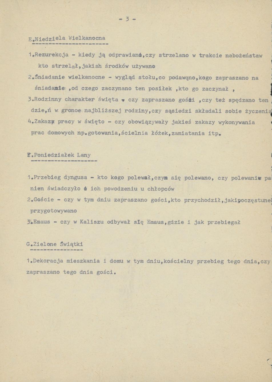 Kwestionariusz z pytaniami  dotyczącymi Świąt Wielkanocnych