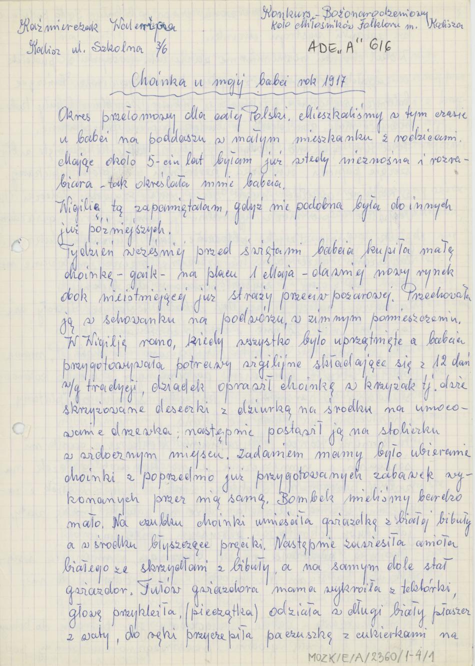 Choinka u mojej babci, rok 1917