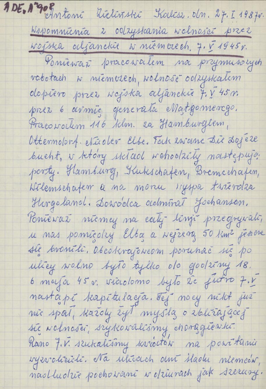 Wspomnienia z odzyskania wolności przez wojska alianckie w Niemczech, 7 V 1945 r.