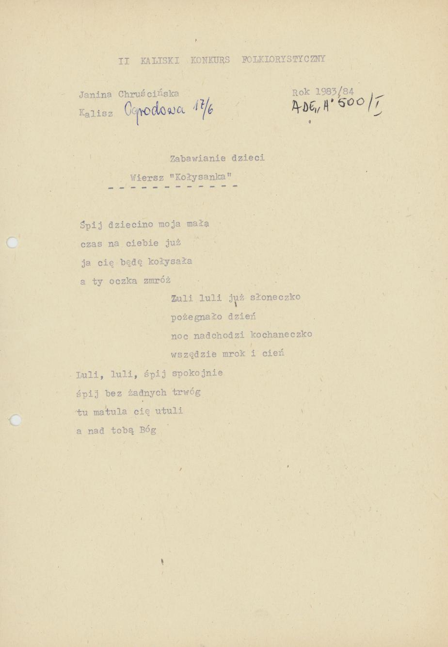 Wiersz "Kołysanka"