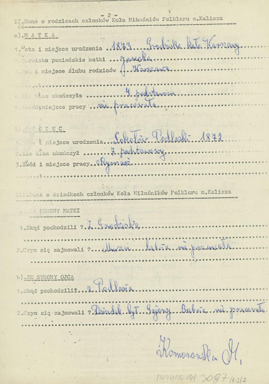 Maria Komorowska - kwestionariusz osobowy