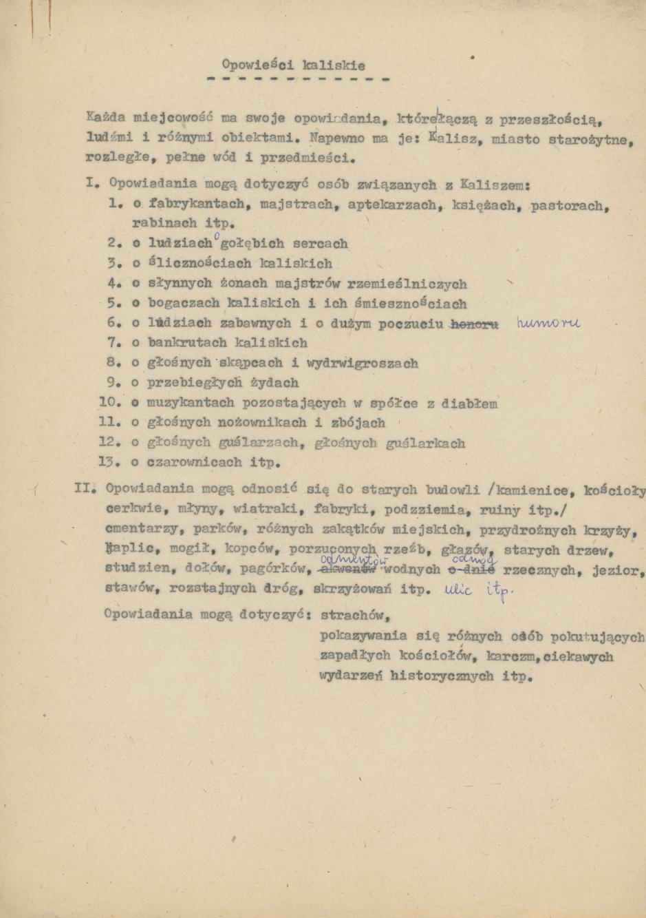 Opowieści kaliskie - kwestionariusz