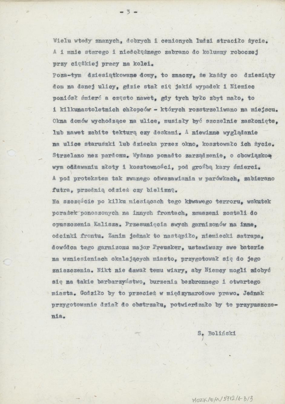 Wspomnienia Stefana Bolińskiego o klęskach Kalisza 1914 roku