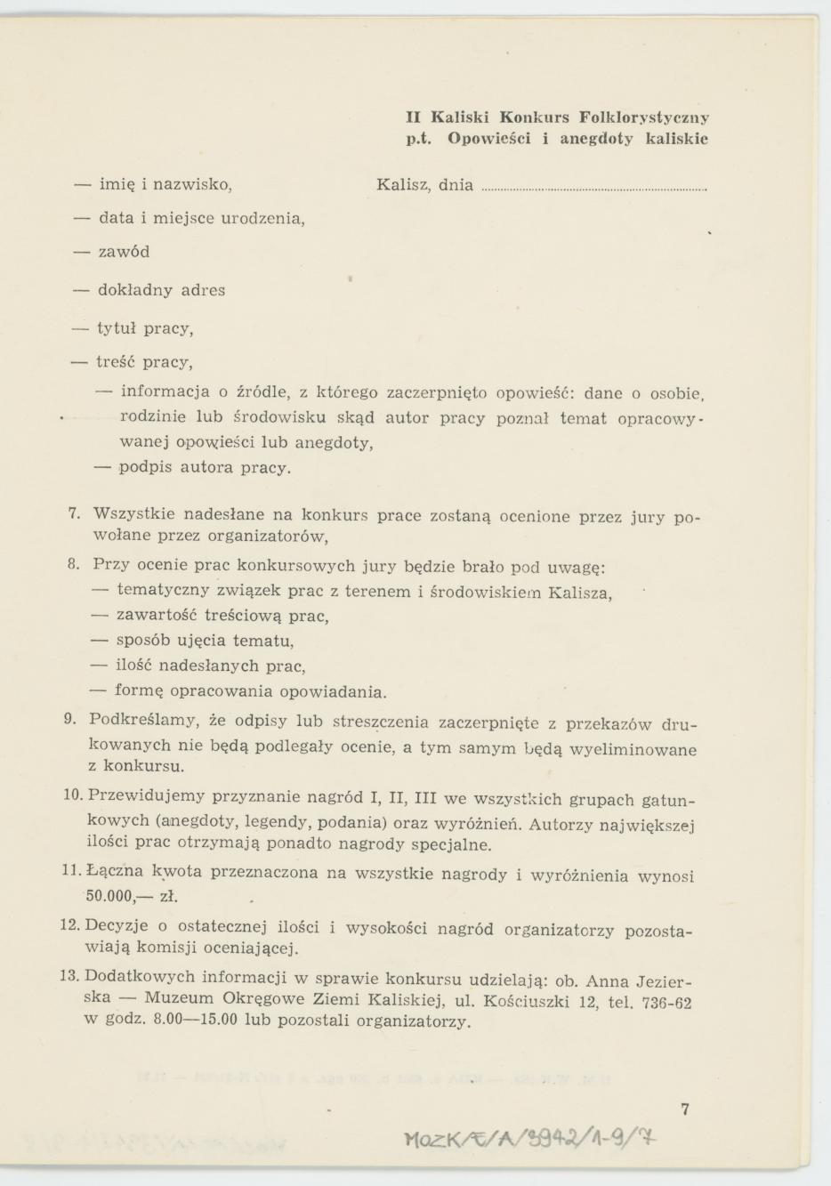 Regulamin II Kaliskiego Konkursu Folklorystycznego