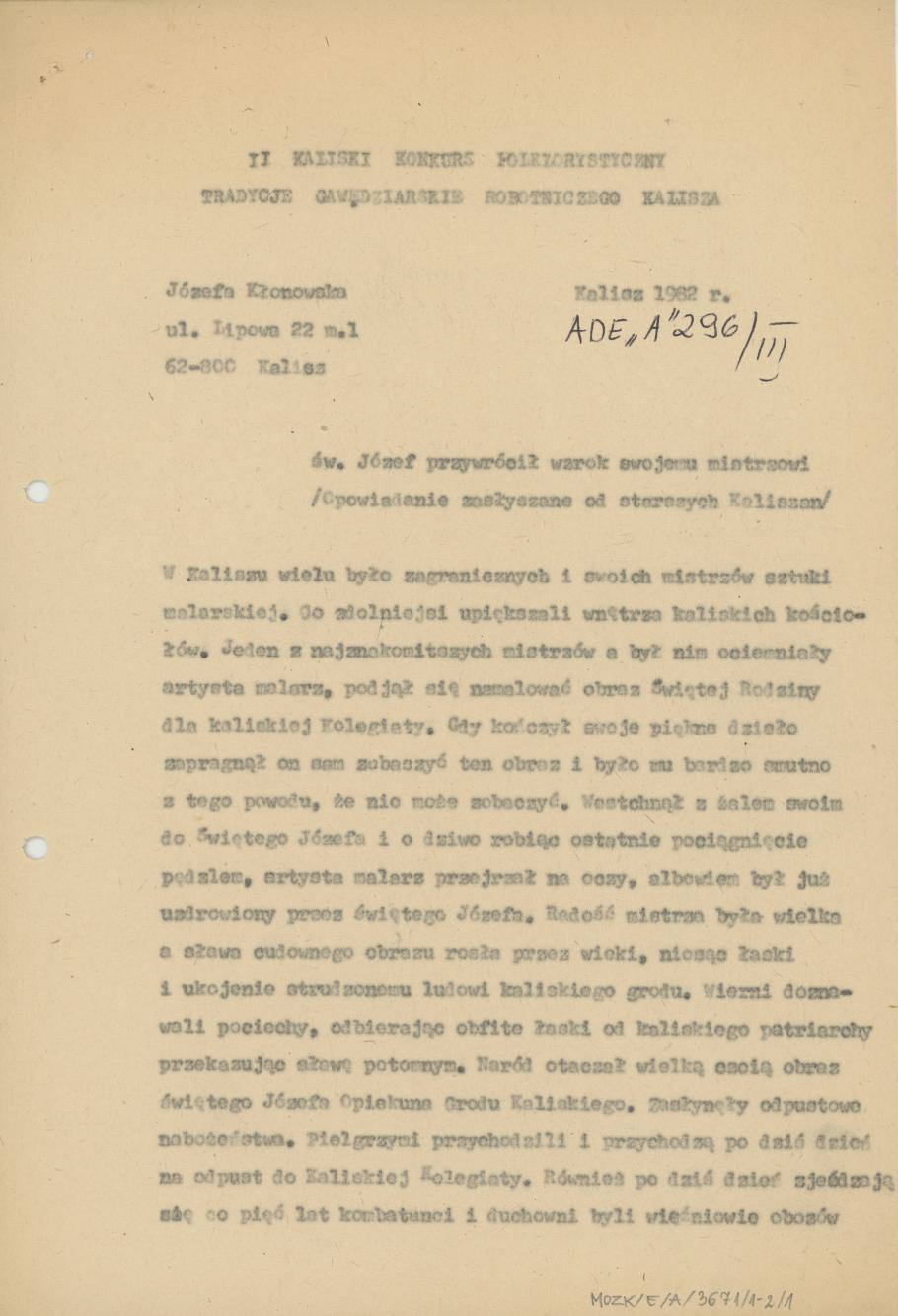 Św. Józef przywrócił wzrok swojemu mistrzowi