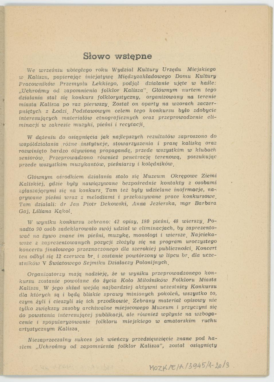 Na tropach folkloru miasta Kalisza - sprawozdanie z Konkursu Folklorystycznego, cz. 1