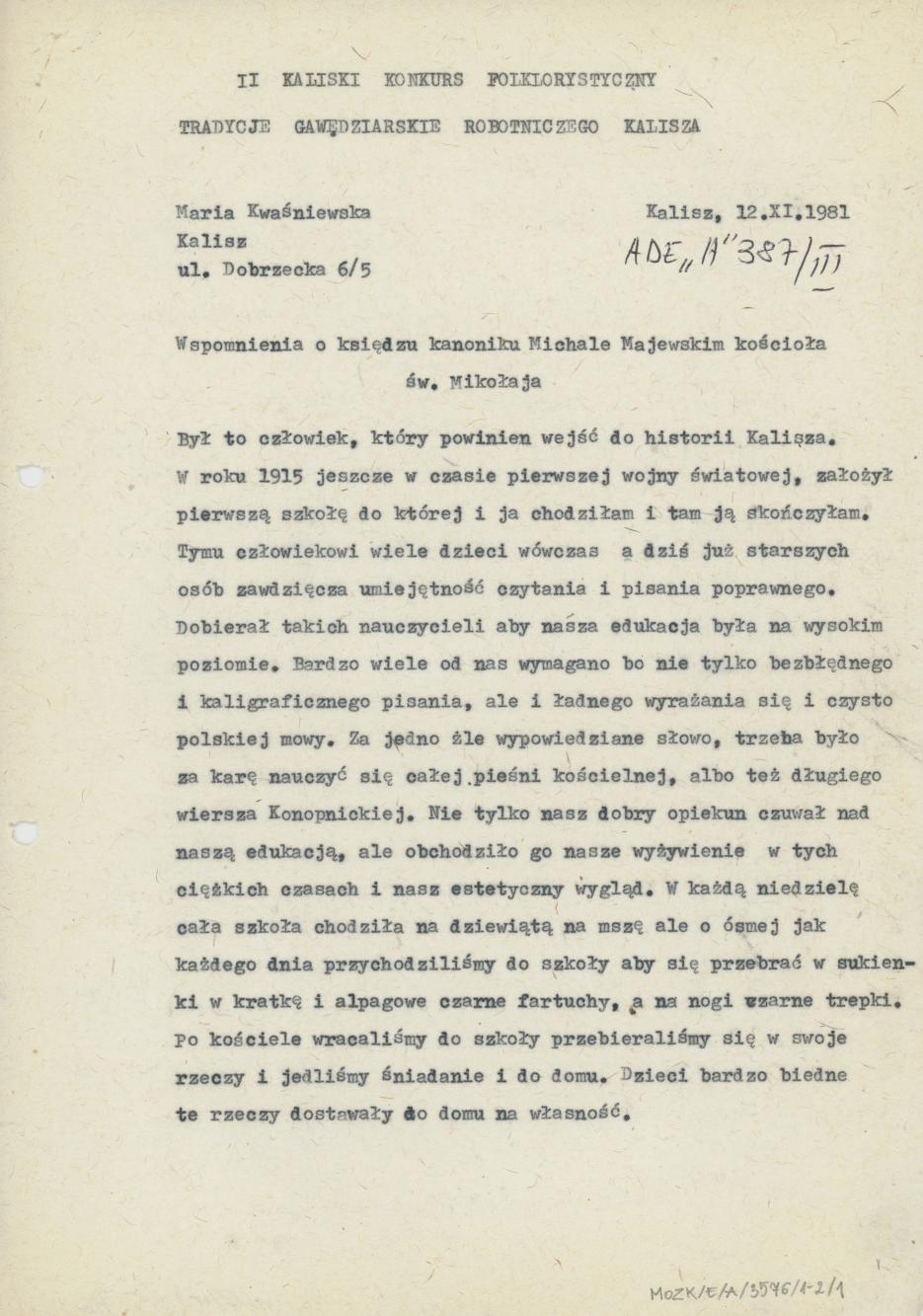 Wspomnienia o księdzu kanoniku Michale Majewskim kościoła św. Mikołaja