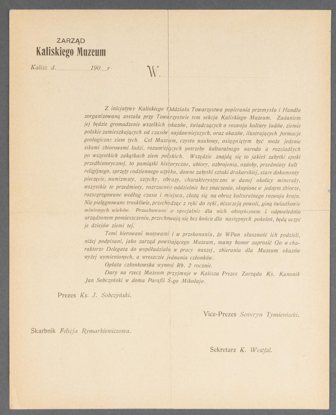 Formularz Zarządu Kaliskiego Muzeum