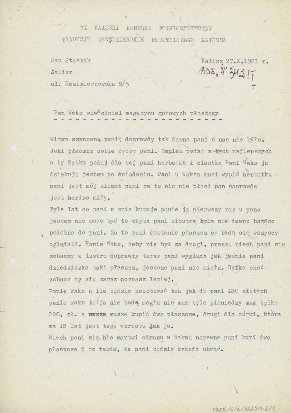 Pan Waks, właściciel magazynu gotowych płaszczy